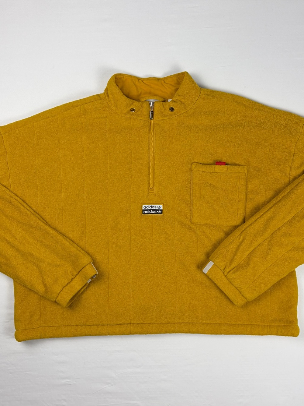 Adidas Originals Fleece Quarter Zip Pullover XL Mustard Yellow Cropped Pocket